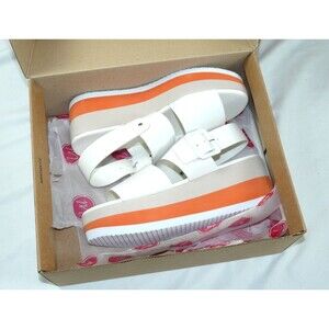 Matisse Jams Leather Slingback Platform Sandals White Orange Women's Size 7 NIB